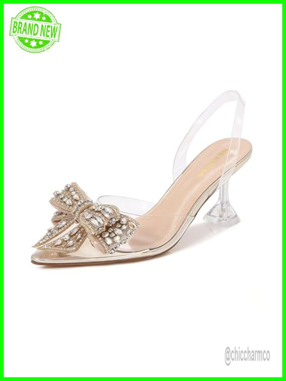 Crystal Bow Clear Slingback Kitten Heel Pumps